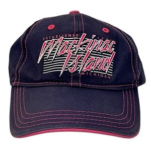 Mackinac Island Navy and Pink Women's Adjustable Cotton Ball Cap